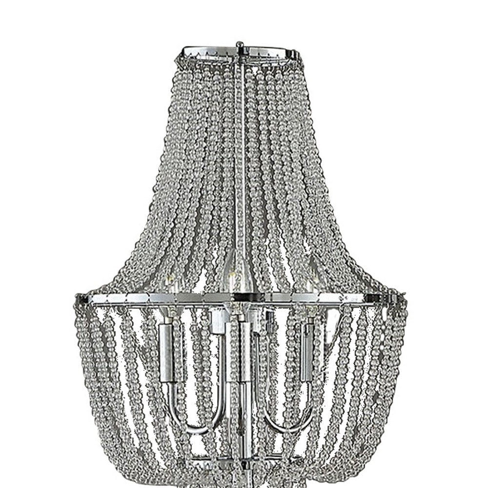 Cara 62 Inch Floor Lamp Hanging Drop Design Crystal and Metal Chrome By Casagear Home BM308933