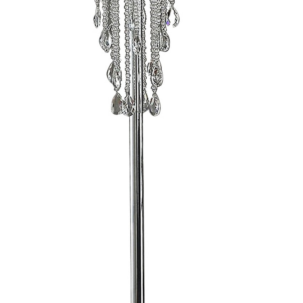 Cara 62 Inch Floor Lamp Hanging Drop Design Crystal and Metal Chrome By Casagear Home BM308933