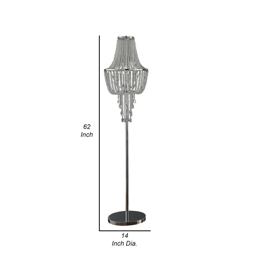 Cara 62 Inch Floor Lamp Hanging Drop Design Crystal and Metal Chrome By Casagear Home BM308933