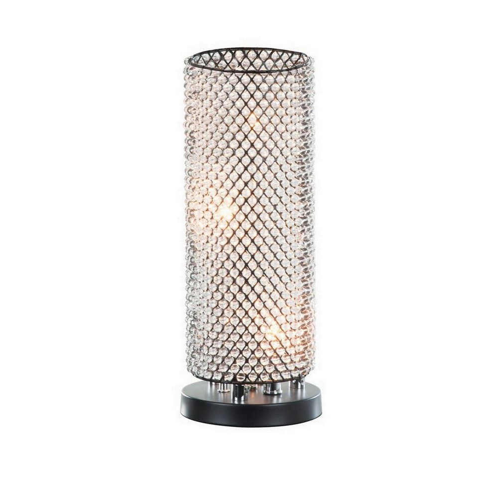 16 Inch Table Lamp Crystal Cylinder Shade Metal Mesh Antique Bronze By Casagear Home BM308934