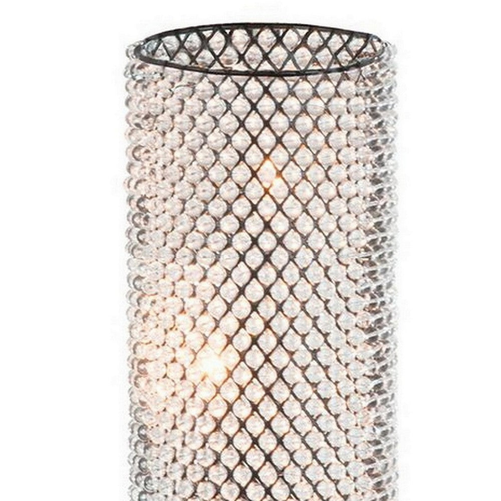 16 Inch Table Lamp Crystal Cylinder Shade Metal Mesh Antique Bronze By Casagear Home BM308934