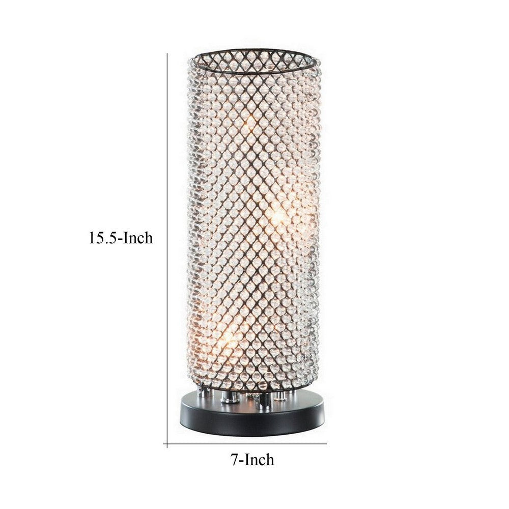 16 Inch Table Lamp Crystal Cylinder Shade Metal Mesh Antique Bronze By Casagear Home BM308934