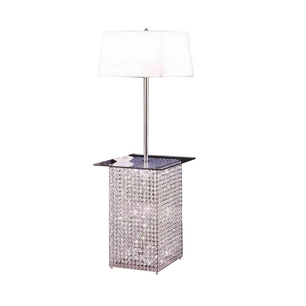 59 Inch Floor Lamp with Glass Tabletop Crystal Stand Metal Clear By Casagear Home BM308935