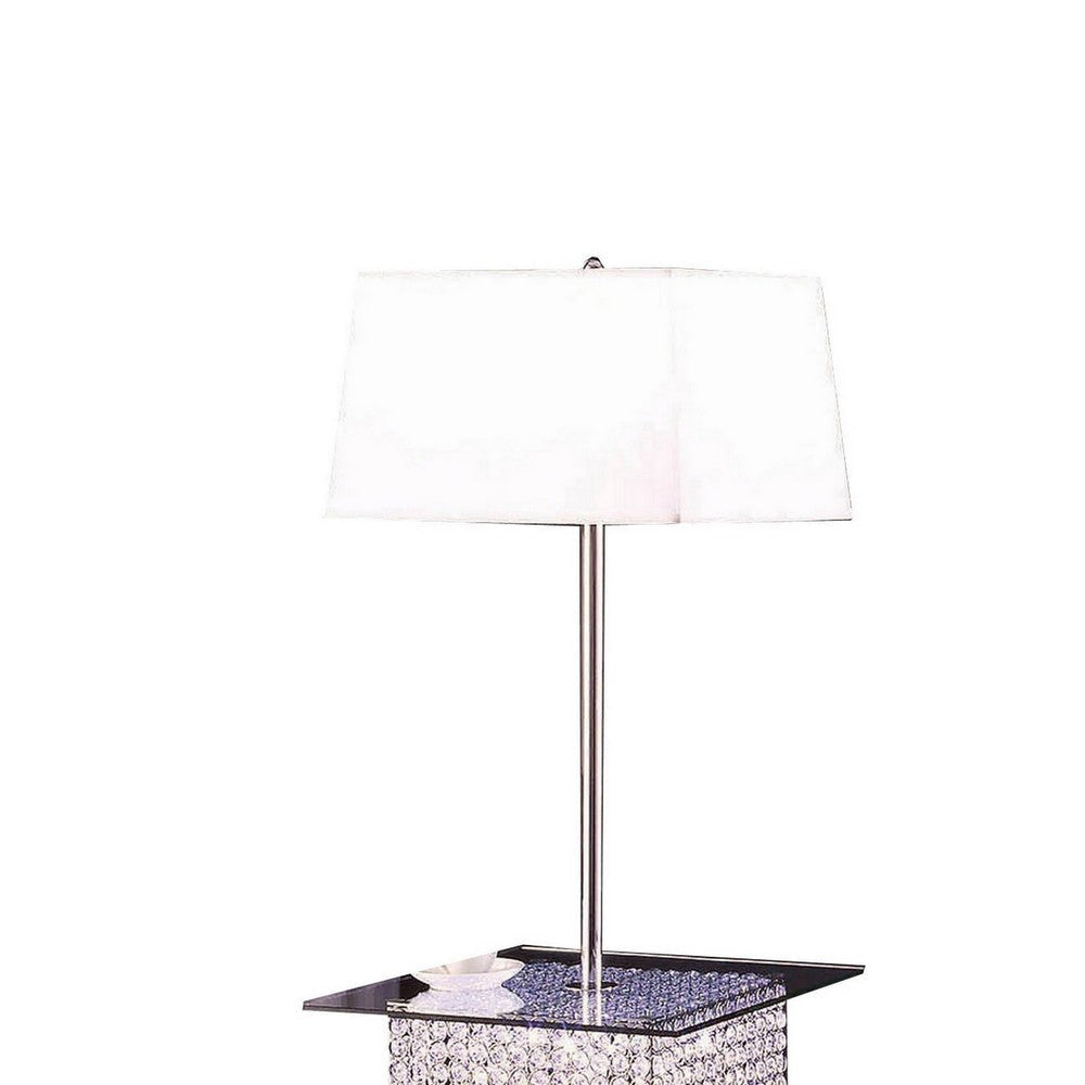 59 Inch Floor Lamp with Glass Tabletop Crystal Stand Metal Clear By Casagear Home BM308935