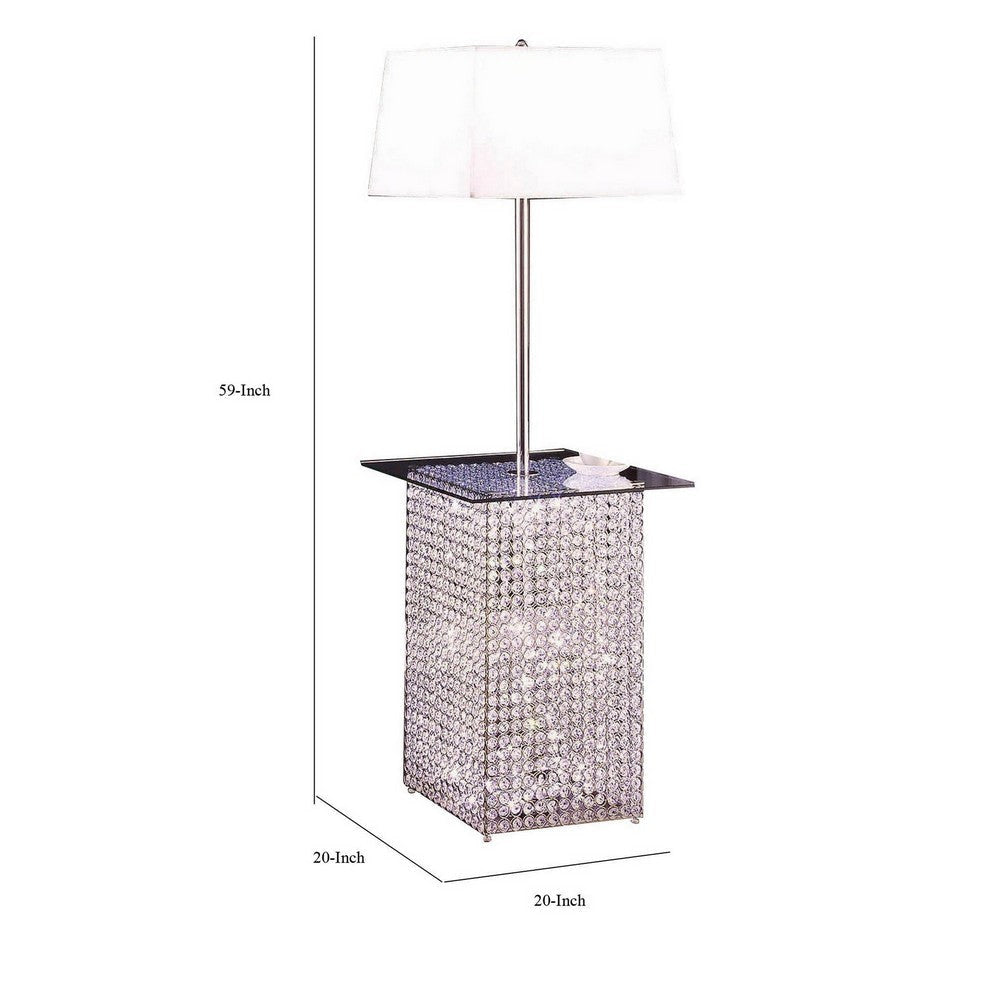 59 Inch Floor Lamp with Glass Tabletop Crystal Stand Metal Clear By Casagear Home BM308935