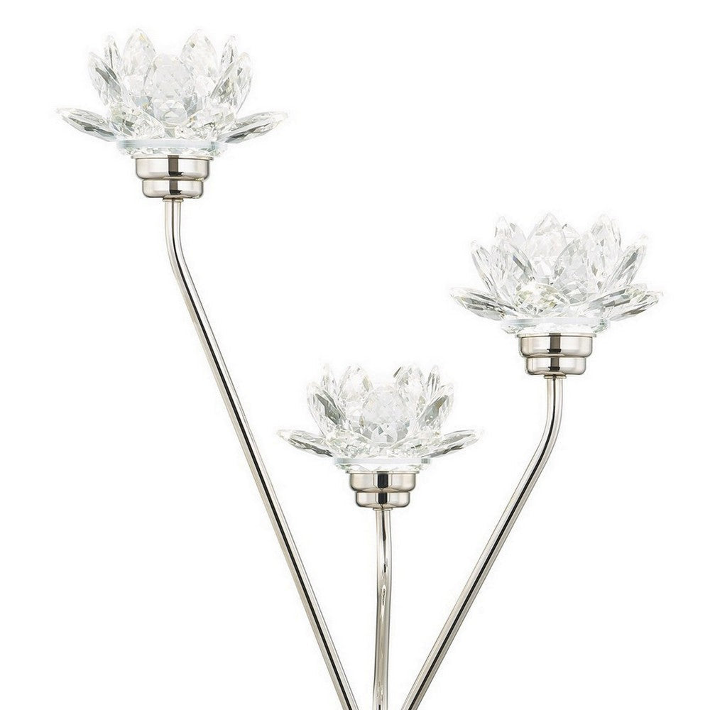 28 Inch Table Lamp 3 Crystal Flower Shade Stem Base Metal Nickel By Casagear Home BM308936