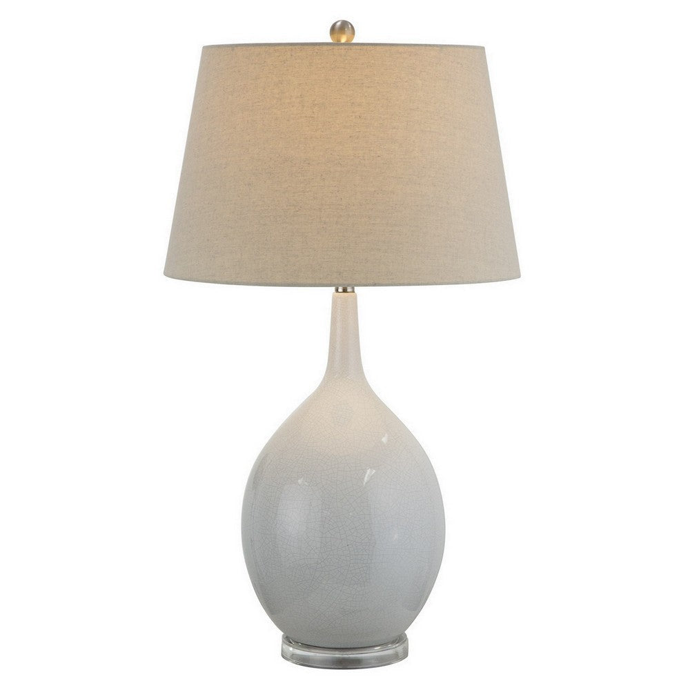 32 Inch Table Lamp, Empire Shade, Ceramic Stand, Crackle White Finish By Casagear Home