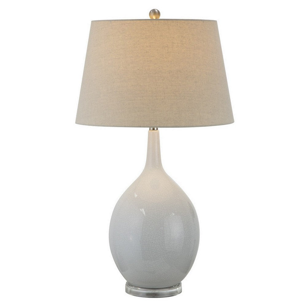 32 Inch Table Lamp Empire Shade Ceramic Stand Crackle White Finish By Casagear Home BM308937