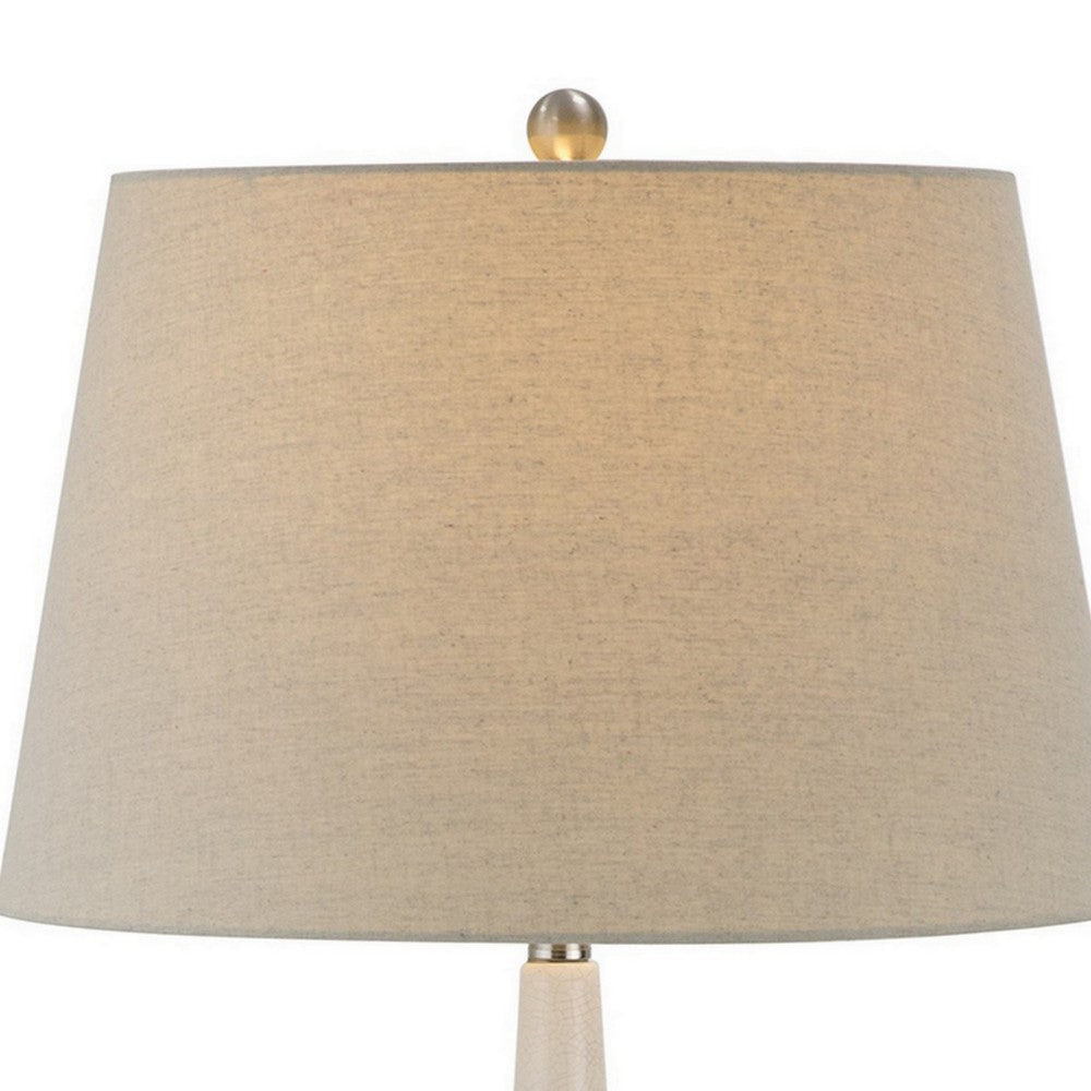 32 Inch Table Lamp Empire Shade Ceramic Stand Crackle White Finish By Casagear Home BM308937