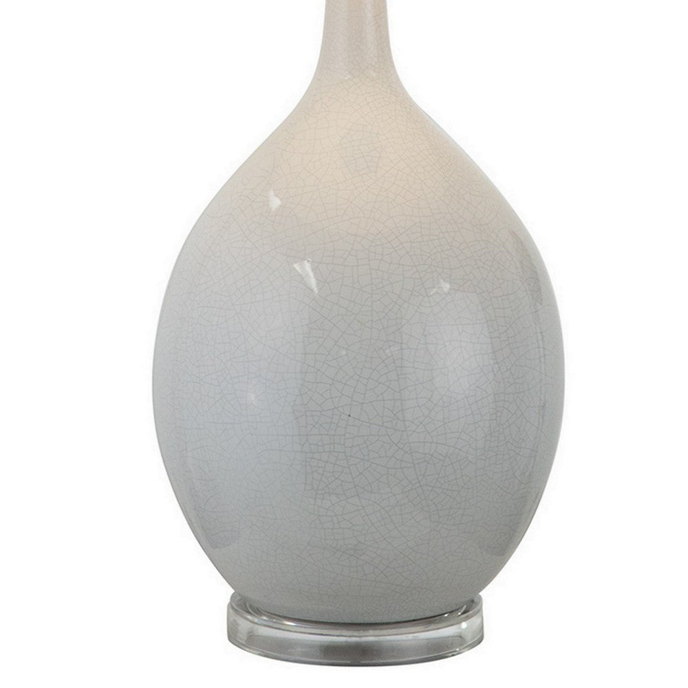 32 Inch Table Lamp Empire Shade Ceramic Stand Crackle White Finish By Casagear Home BM308937