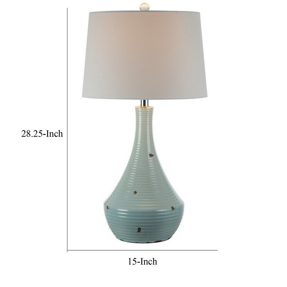 28 Inch Table Lamp with Clean Lines Empire Shade Ceramic Teal Blue By Casagear Home BM308938