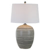 28 Inch Table Lamp Lined Design Empire Shade Ceramic Beige Taupe By Casagear Home BM308939