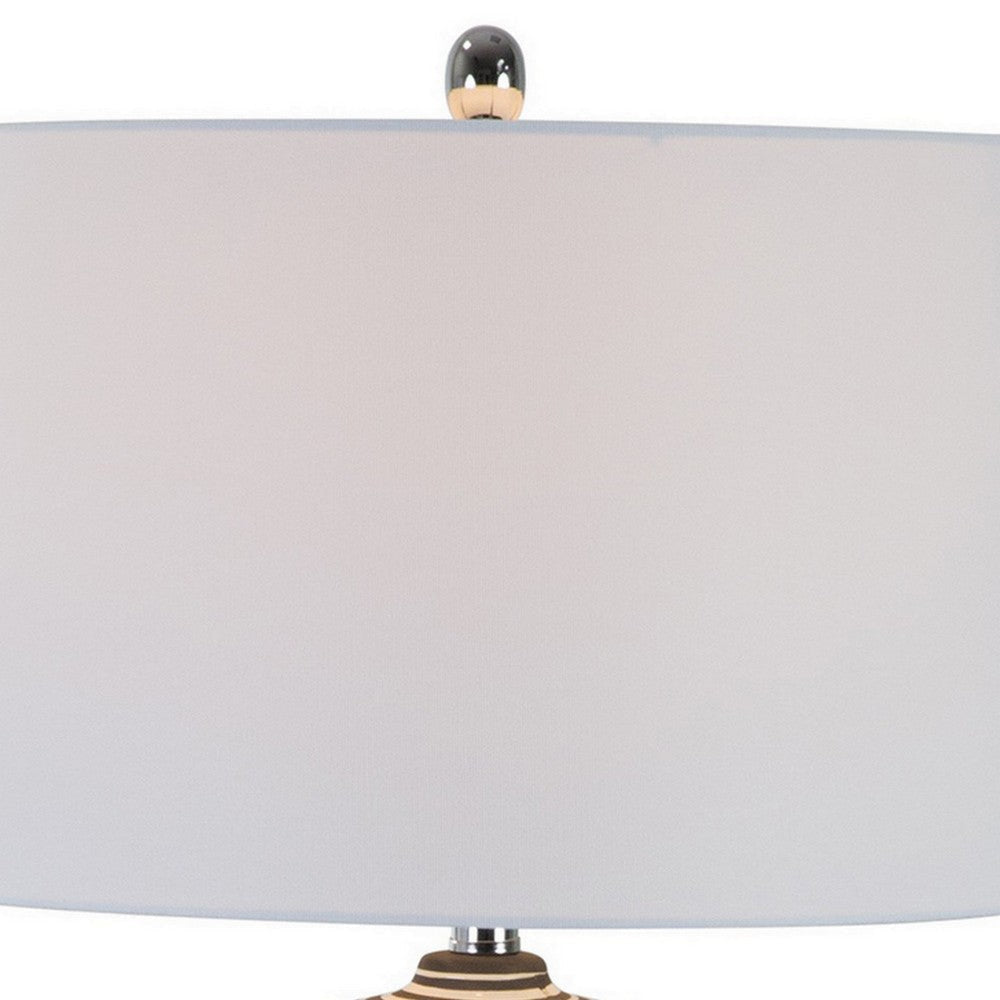 28 Inch Table Lamp Lined Design Empire Shade Ceramic Beige Taupe By Casagear Home BM308939