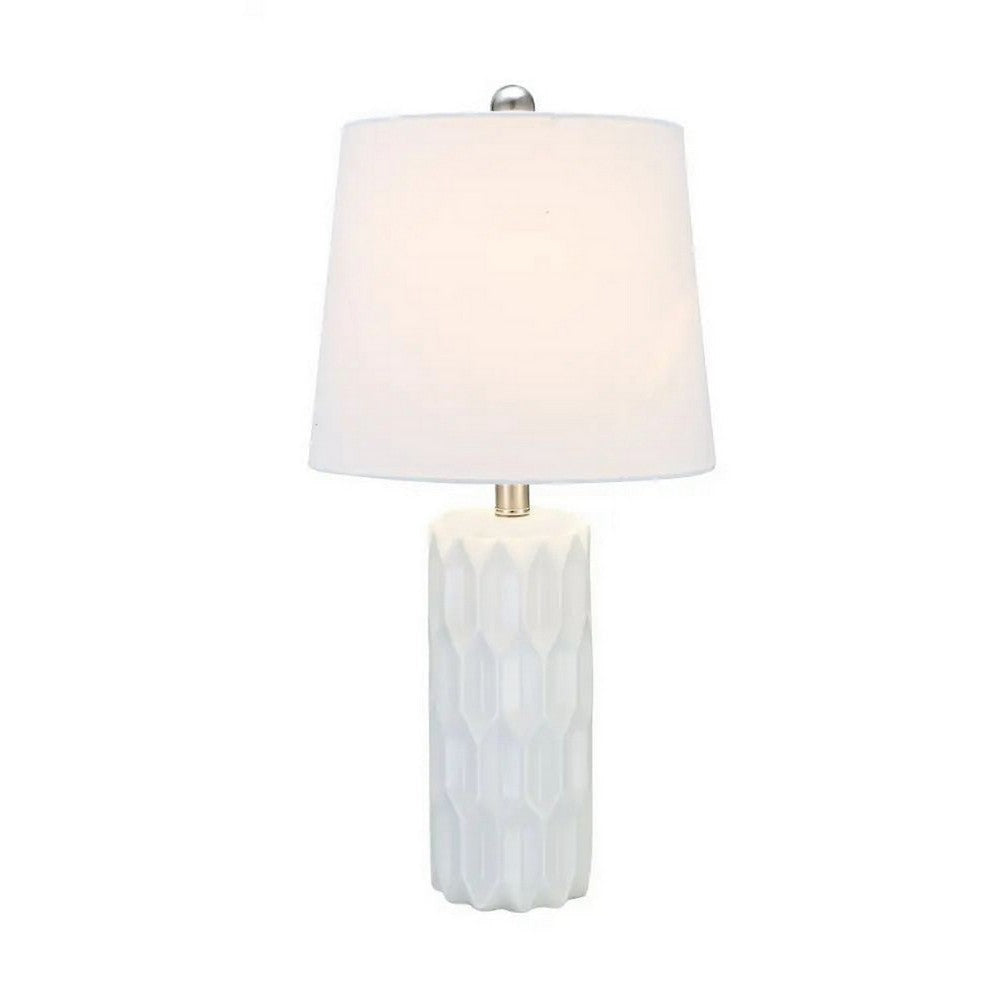 24 Inch Table Lamp Textured Stand Set of 2 Ceramic Snow White Finish By Casagear Home BM308940