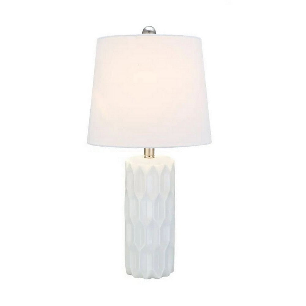 24 Inch Table Lamp Textured Stand Set of 2 Ceramic Snow White Finish By Casagear Home BM308940