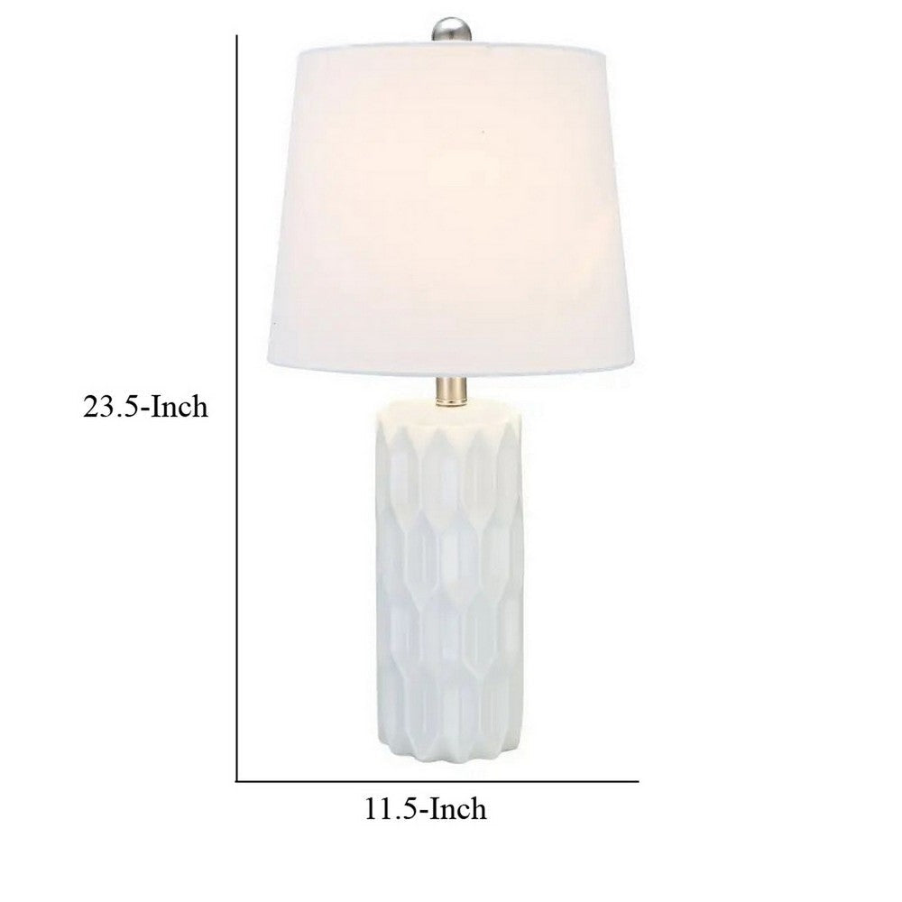 24 Inch Table Lamp Textured Stand Set of 2 Ceramic Snow White Finish By Casagear Home BM308940