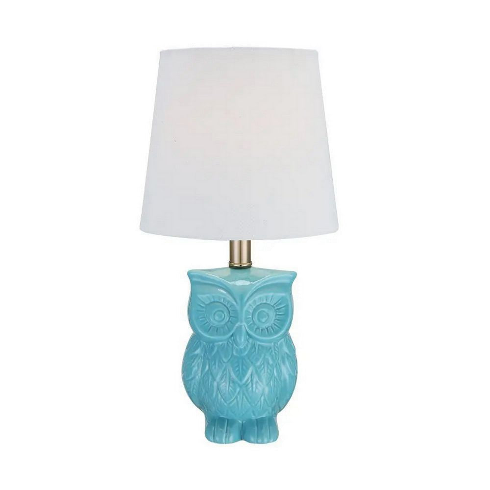 18 Inch Table Lamp with Owl Stand Set of 2 Ceramic Aqua Haze Finish By Casagear Home BM308941