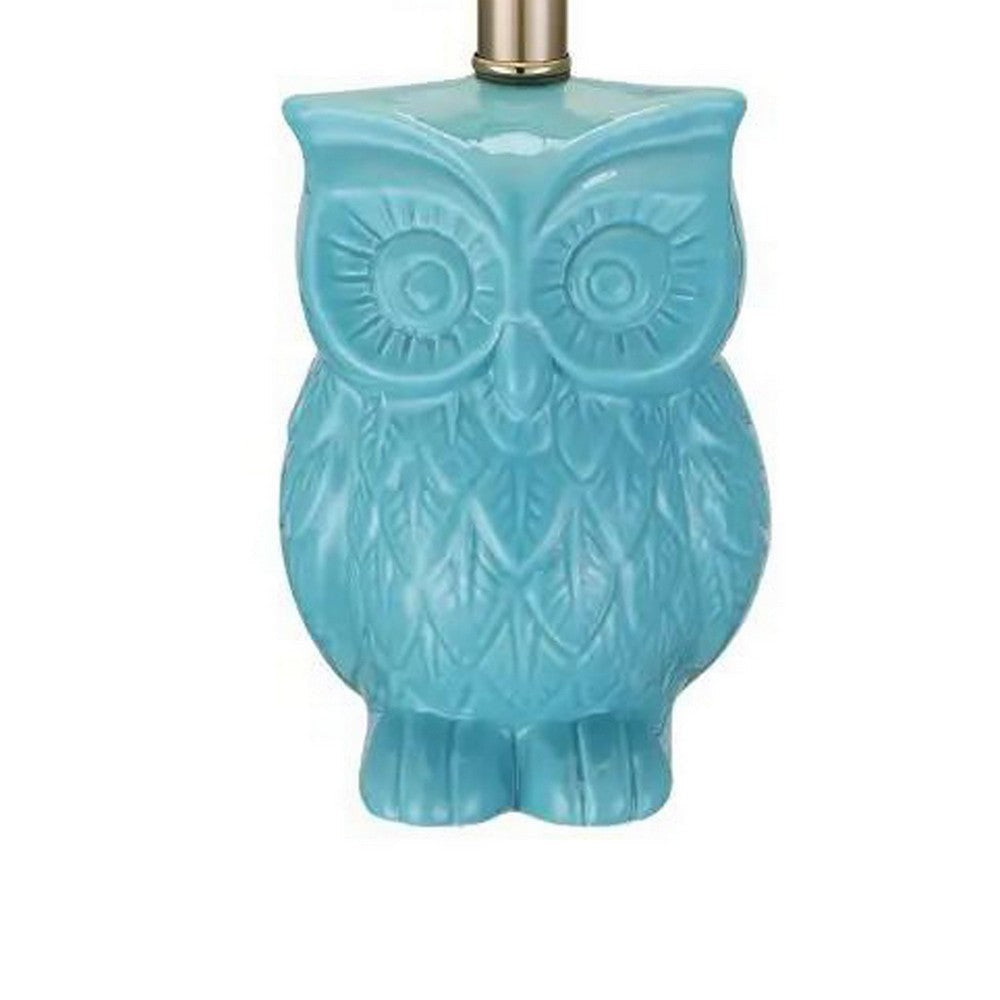 18 Inch Table Lamp with Owl Stand Set of 2 Ceramic Aqua Haze Finish By Casagear Home BM308941