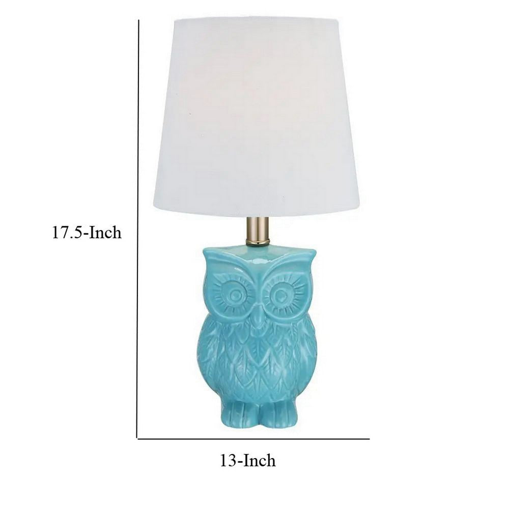 18 Inch Table Lamp with Owl Stand Set of 2 Ceramic Aqua Haze Finish By Casagear Home BM308941