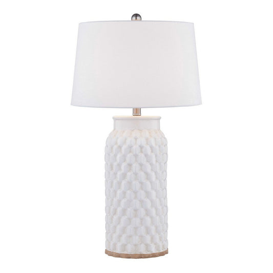 28 Inch Table Lamp, Textured Stand, Gold Trim, Ceramic, Crackle Cream By Casagear Home