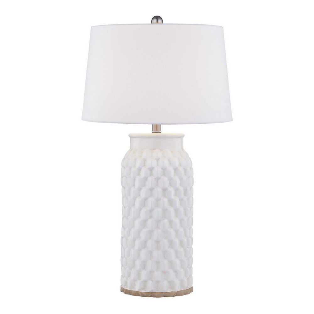 28 Inch Table Lamp Textured Stand Gold Trim Ceramic Crackle Cream By Casagear Home BM308943