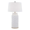 28 Inch Table Lamp Textured Stand Gold Trim Ceramic Crackle Cream By Casagear Home BM308943