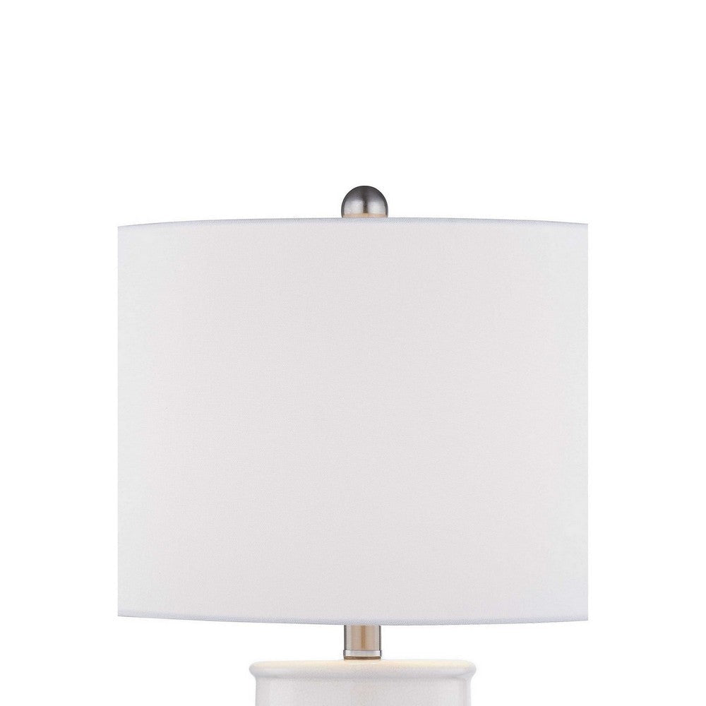 28 Inch Table Lamp Textured Stand Gold Trim Ceramic Crackle Cream By Casagear Home BM308943