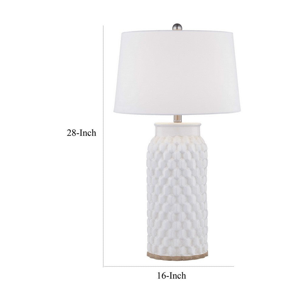 28 Inch Table Lamp Textured Stand Gold Trim Ceramic Crackle Cream By Casagear Home BM308943