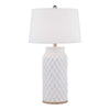 28 Inch Table Lamp, Textured Stand, Gold Trim, Ceramic, Crackle Cream By Casagear Home