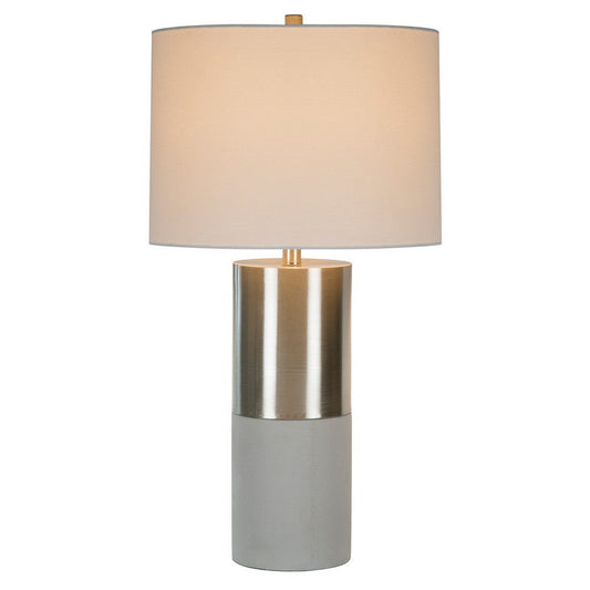 29 Inch Table Lamp, Set of 2, Metal, Concrete, Gray and Chrome Finish By Casagear Home