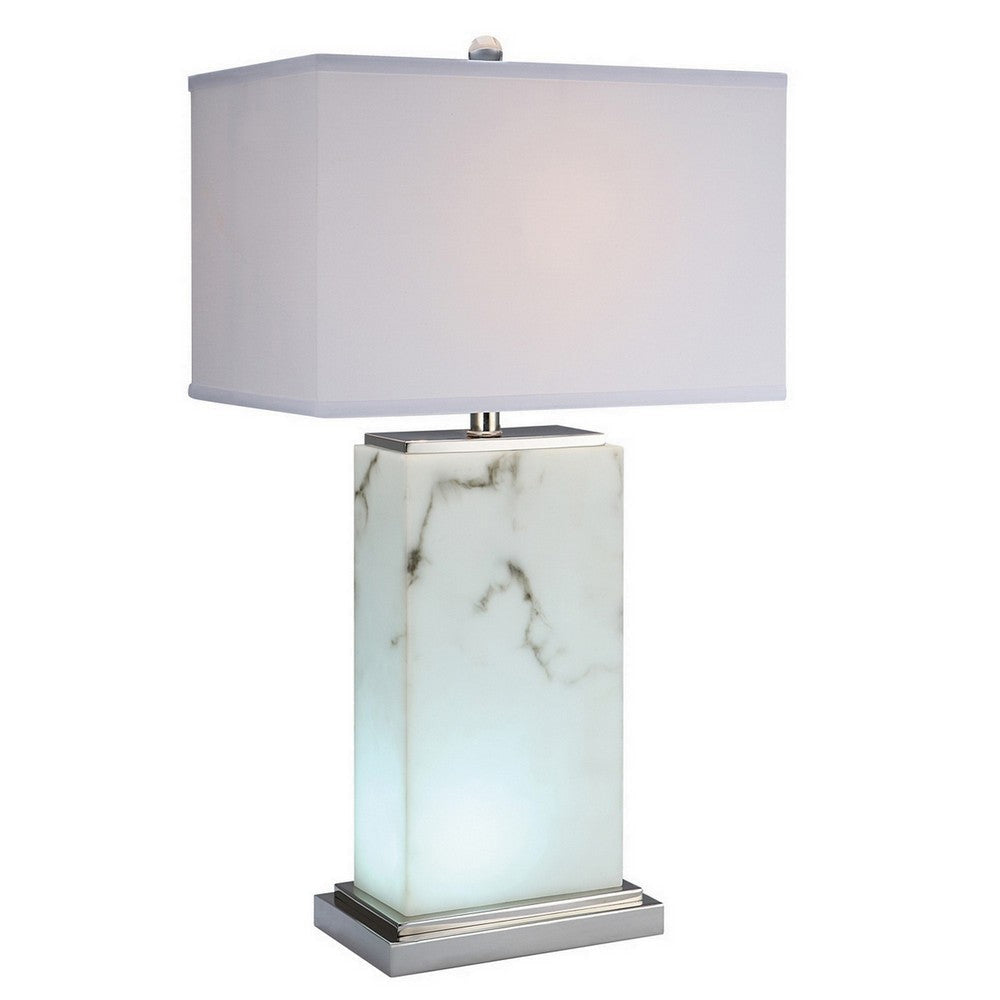 29 Inch Table Lamp White Marble Stand Rectangular Shade Metal Base By Casagear Home BM308945