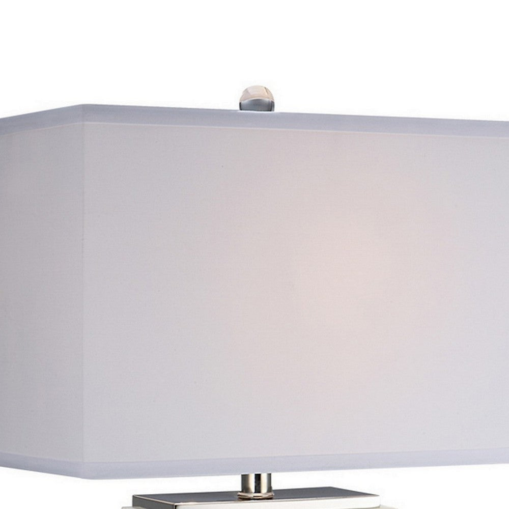 29 Inch Table Lamp White Marble Stand Rectangular Shade Metal Base By Casagear Home BM308945