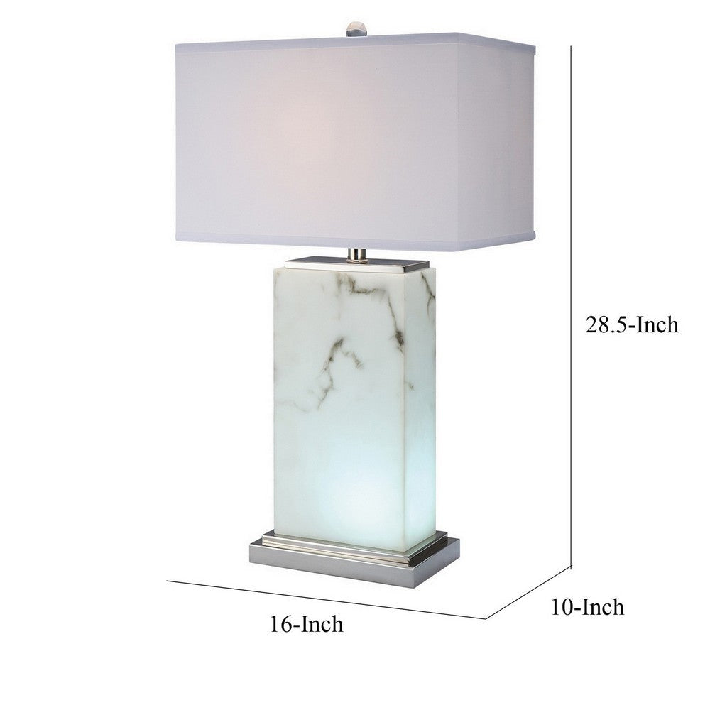 29 Inch Table Lamp White Marble Stand Rectangular Shade Metal Base By Casagear Home BM308945