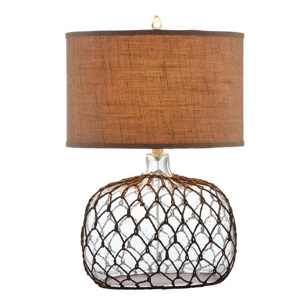 24 Inch Table Lamp with Netted Twine Base Set of 2 Glass Brown and Clear By Casagear Home BM308946