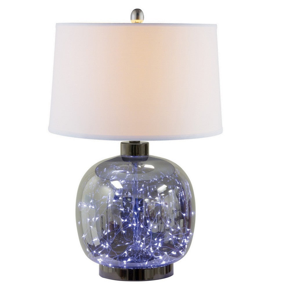 26 Inch Table Lamp LED Night Light Base Empire Shade Silver Gray By Casagear Home BM308947