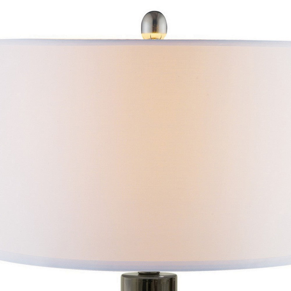 26 Inch Table Lamp LED Night Light Base Empire Shade Silver Gray By Casagear Home BM308947