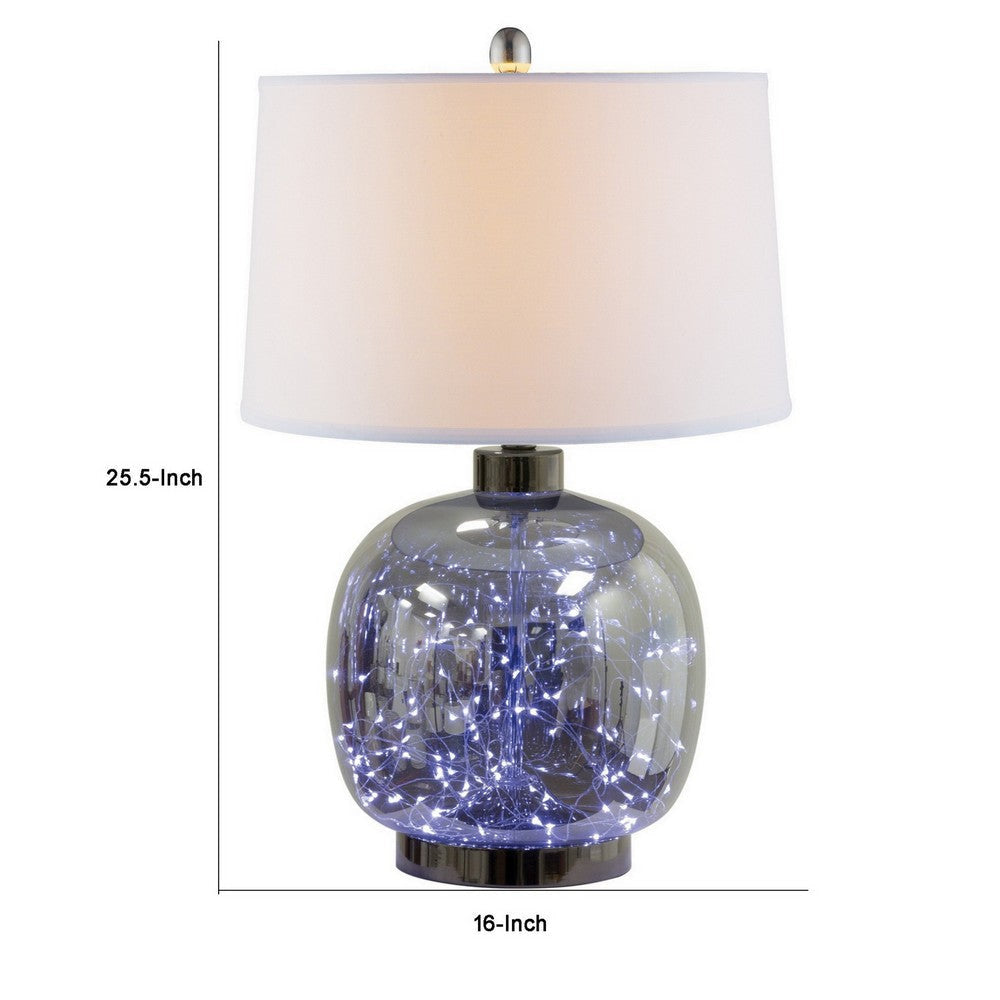 26 Inch Table Lamp LED Night Light Base Empire Shade Silver Gray By Casagear Home BM308947