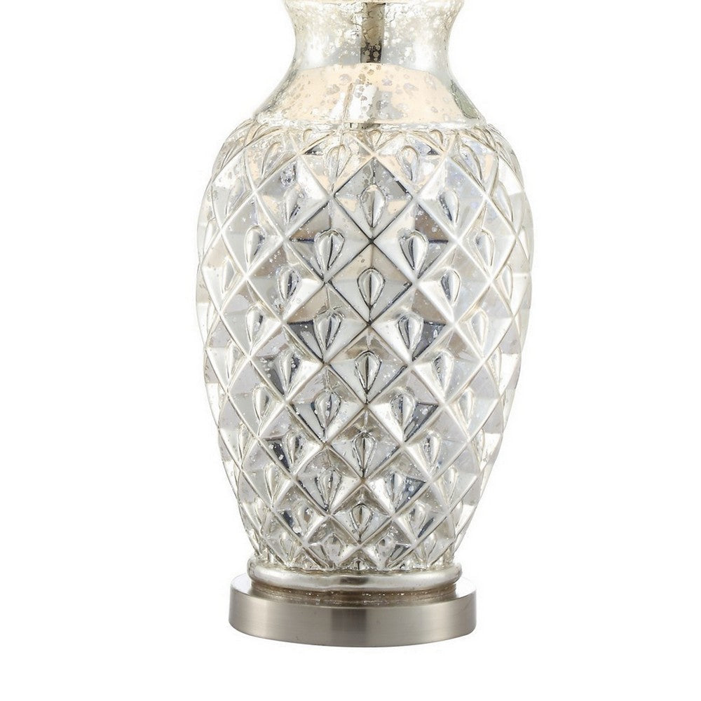 30 Inch Table Lamp with Diamond Textured Base Set of 2 Glass Clear By Casagear Home BM308948