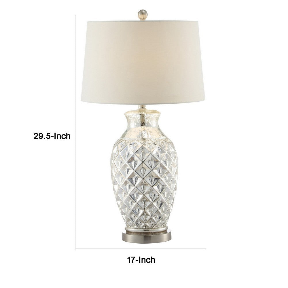 30 Inch Table Lamp with Diamond Textured Base Set of 2 Glass Clear By Casagear Home BM308948