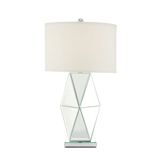 30 Inch Table Lamp, Geometric Mirrored Base, Set of 2, Glass, Clear By Casagear Home