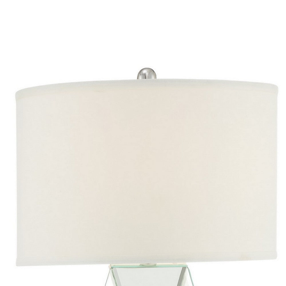 30 Inch Table Lamp Geometric Mirrored Base Set of 2 Glass Clear By Casagear Home BM308949