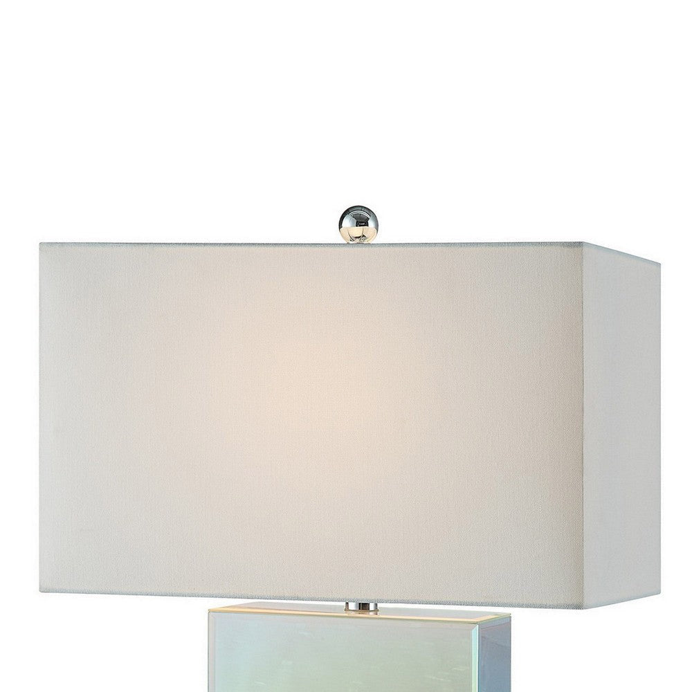 26 Inch Table Lamp Rectangular Stand Set of 2 Glass Multitone White By Casagear Home BM308950