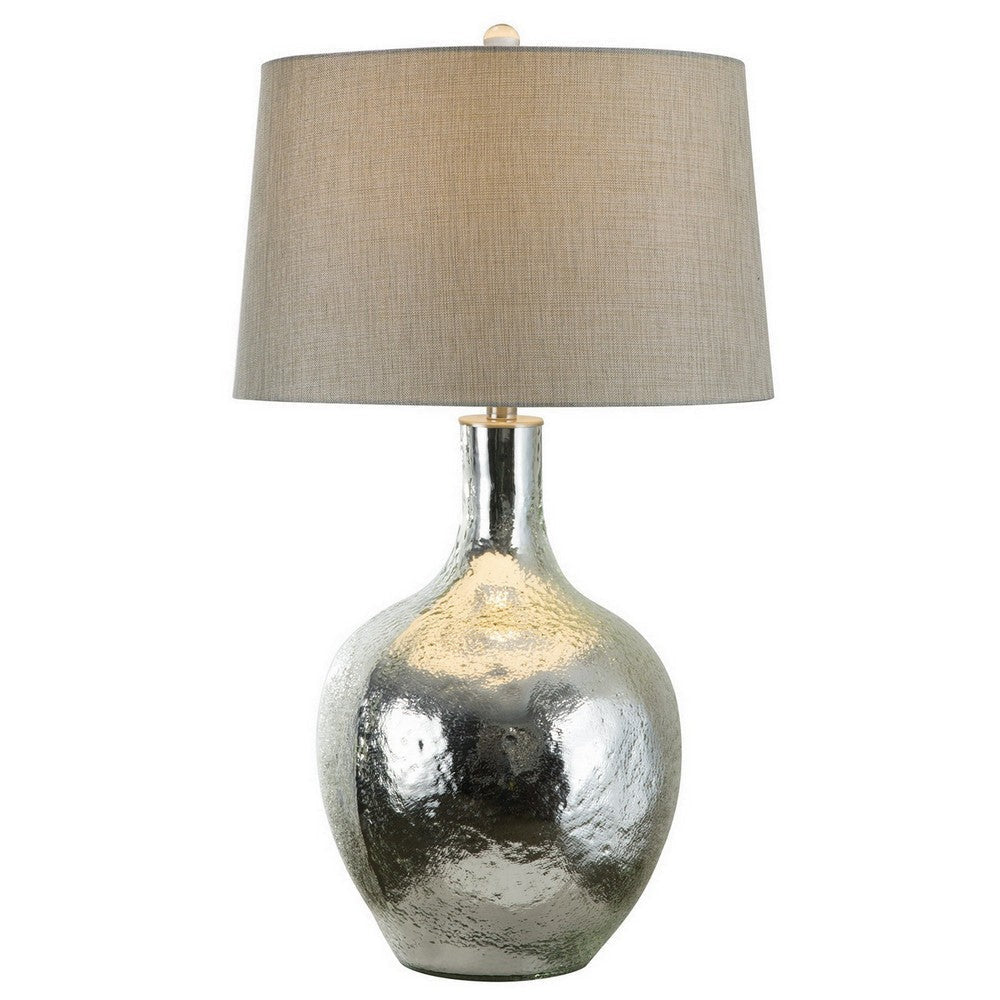 32 Inch Table Lamp with Traditional Base, Empire Shade, Glass, Chrome  By Casagear Home