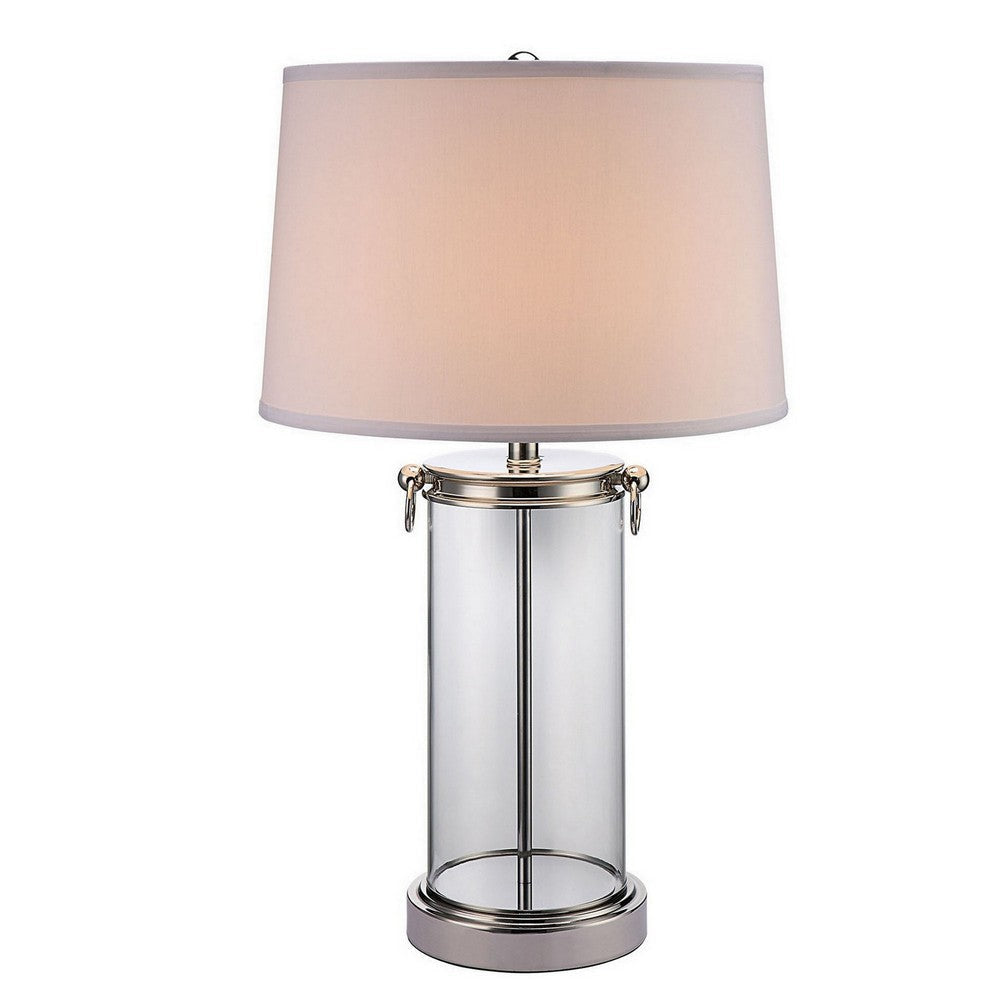 Axie 28 Inch Table Lamp, Glass Stand, Empire Shade, Metal, Nickel Finish By Casagear Home