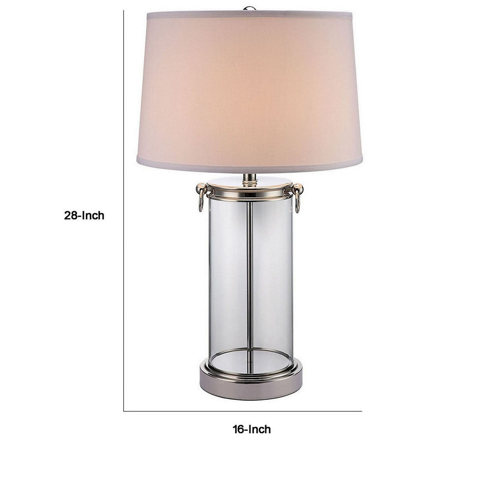 Axie 28 Inch Table Lamp Glass Stand Empire Shade Metal Nickel Finish By Casagear Home BM308953