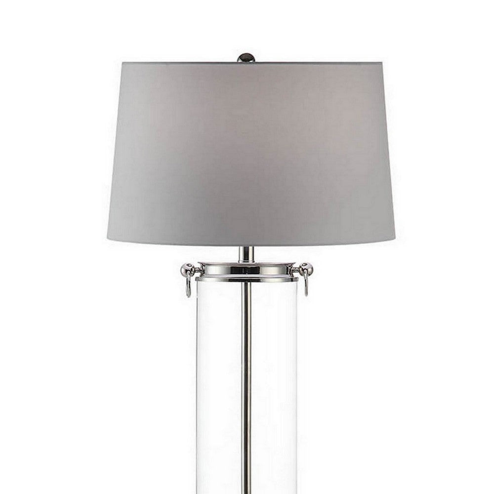 Axie 60 Inch Floor Lamp Clear Glass Stand Empire Shade Metal Nickel By Casagear Home BM308954