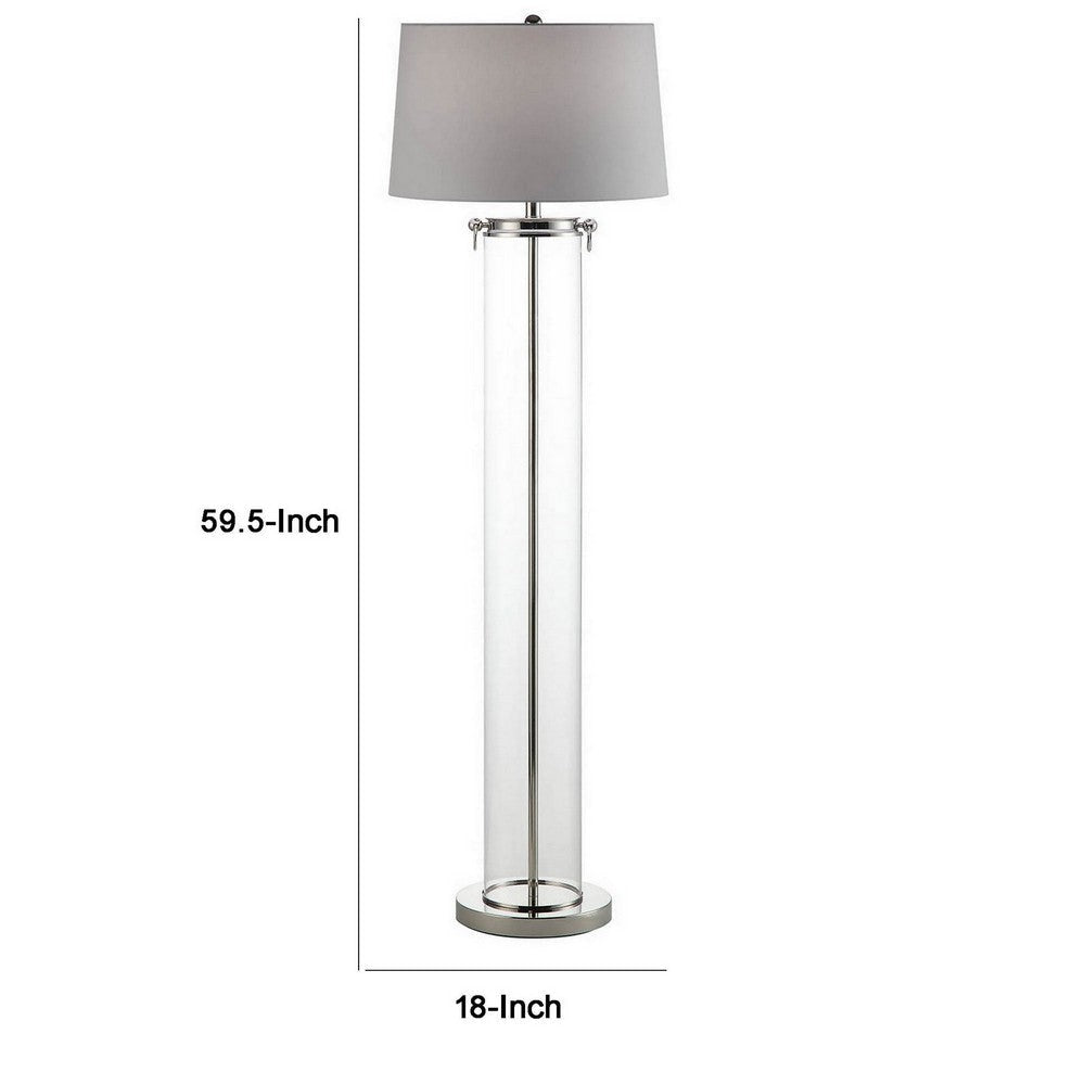 Axie 60 Inch Floor Lamp Clear Glass Stand Empire Shade Metal Nickel By Casagear Home BM308954