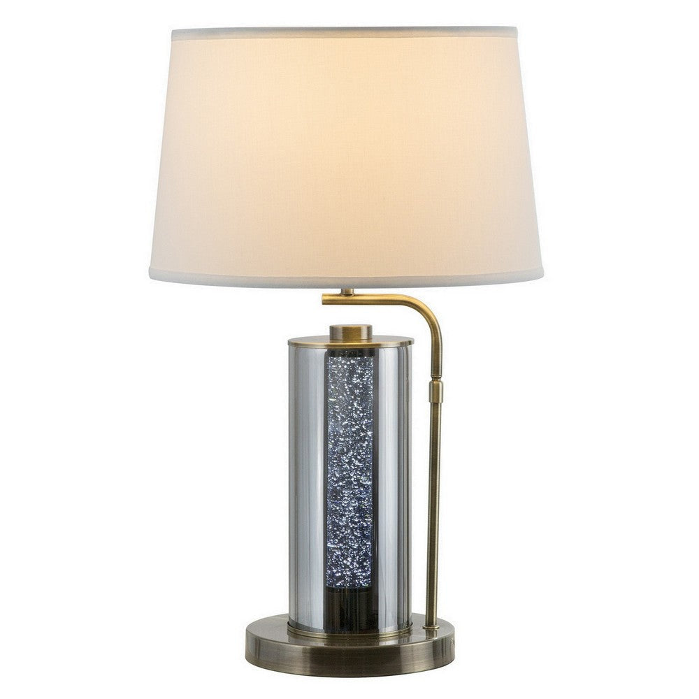 29 Inch Table Lamp with LED Night Light Stand Glass Antique Brass By Casagear Home BM308959