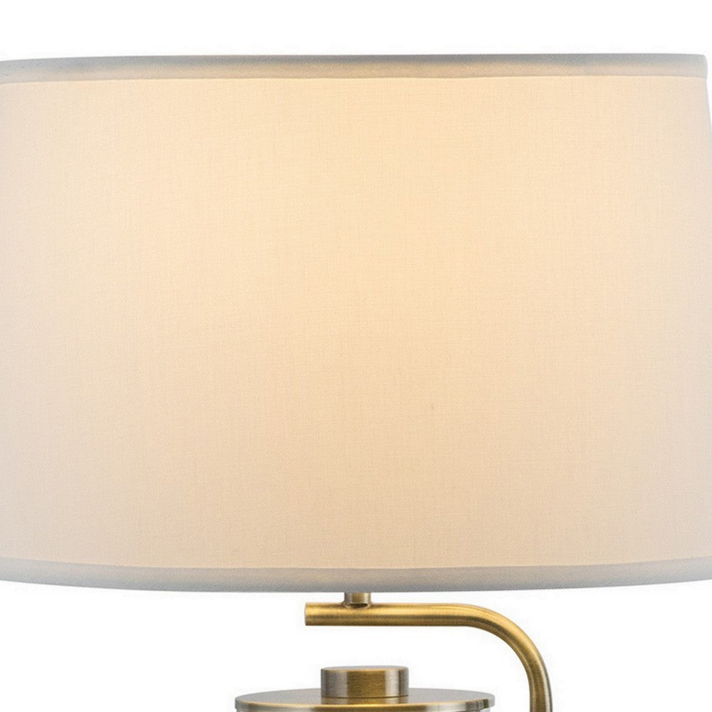 29 Inch Table Lamp with LED Night Light Stand Glass Antique Brass By Casagear Home BM308959