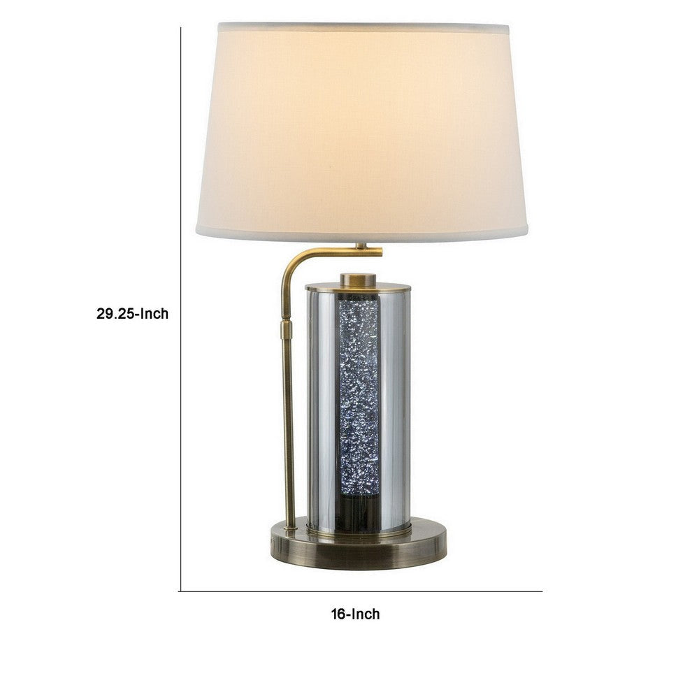 29 Inch Table Lamp with LED Night Light Stand Glass Antique Brass By Casagear Home BM308959